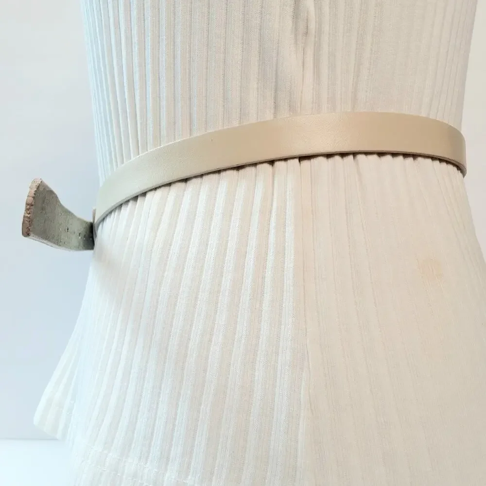 Womens Vintage Skinny Beige Teardrop Buckle Leather Belt Size Medium